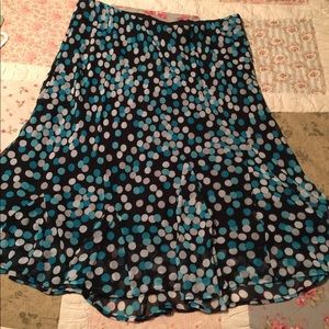 Black skirt with teal blue white and gray dots